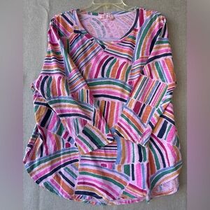 Fresh produce Colorful Striped Scoop Neck Women’s Top - Pink Multicolor XXL